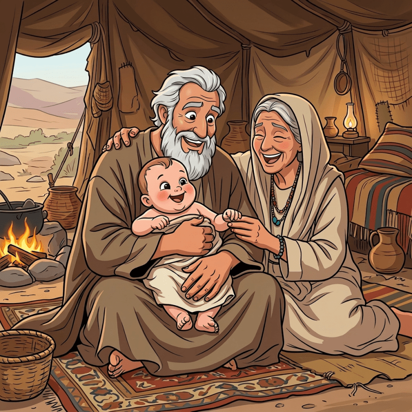 Turn Abraham, Sarah, and baby Isaac into a cartoon